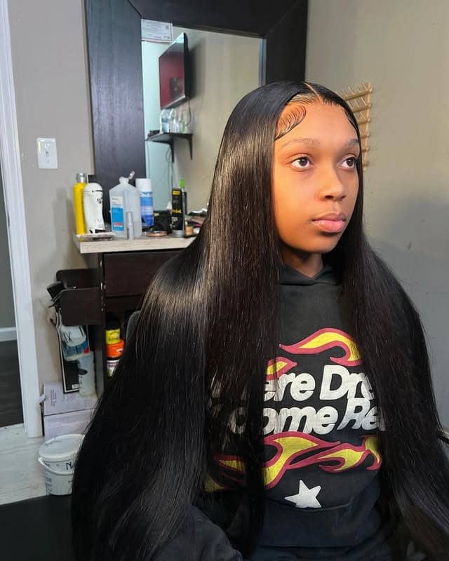 21. Sleek Middle Part Bone Straight Jet Black - Middle Part Hairstyles