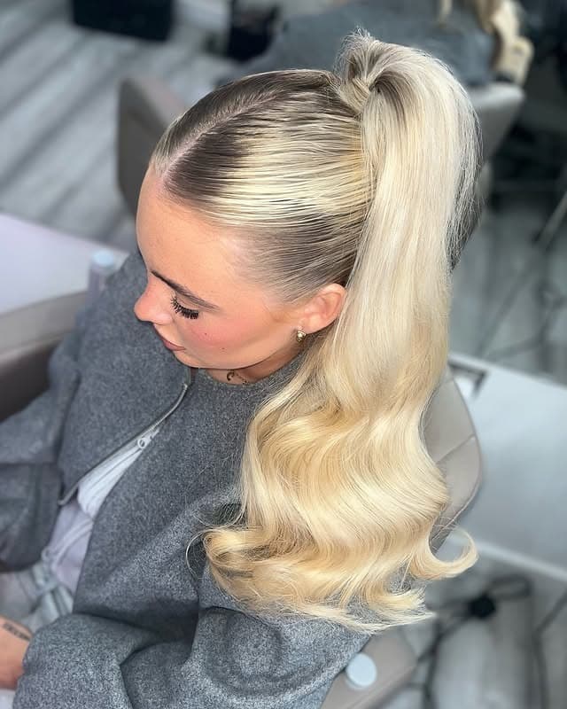 22. Sleek High Ponytail Soft Platinum Blonde with Waves - Middle Part Hairstyles