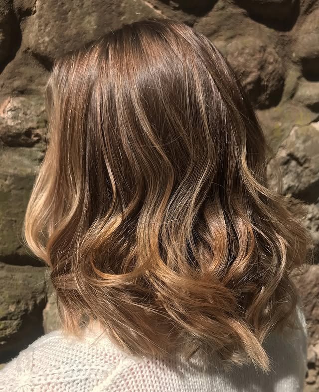 2. Golden Sandy Brown Balayage Lob - Sandy Brown Hair Color