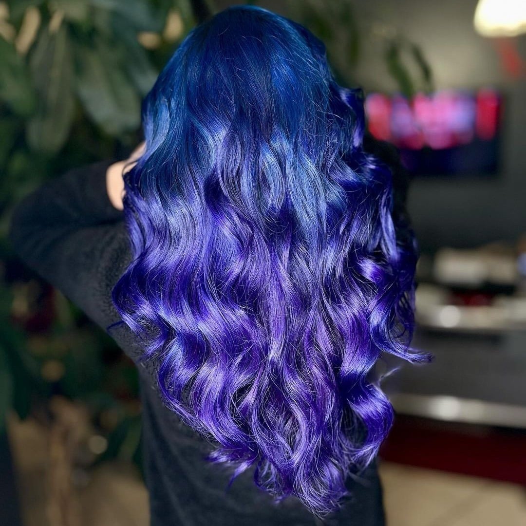 2. Blue to Violet Melt Waves - Midnight Blue Hair Color