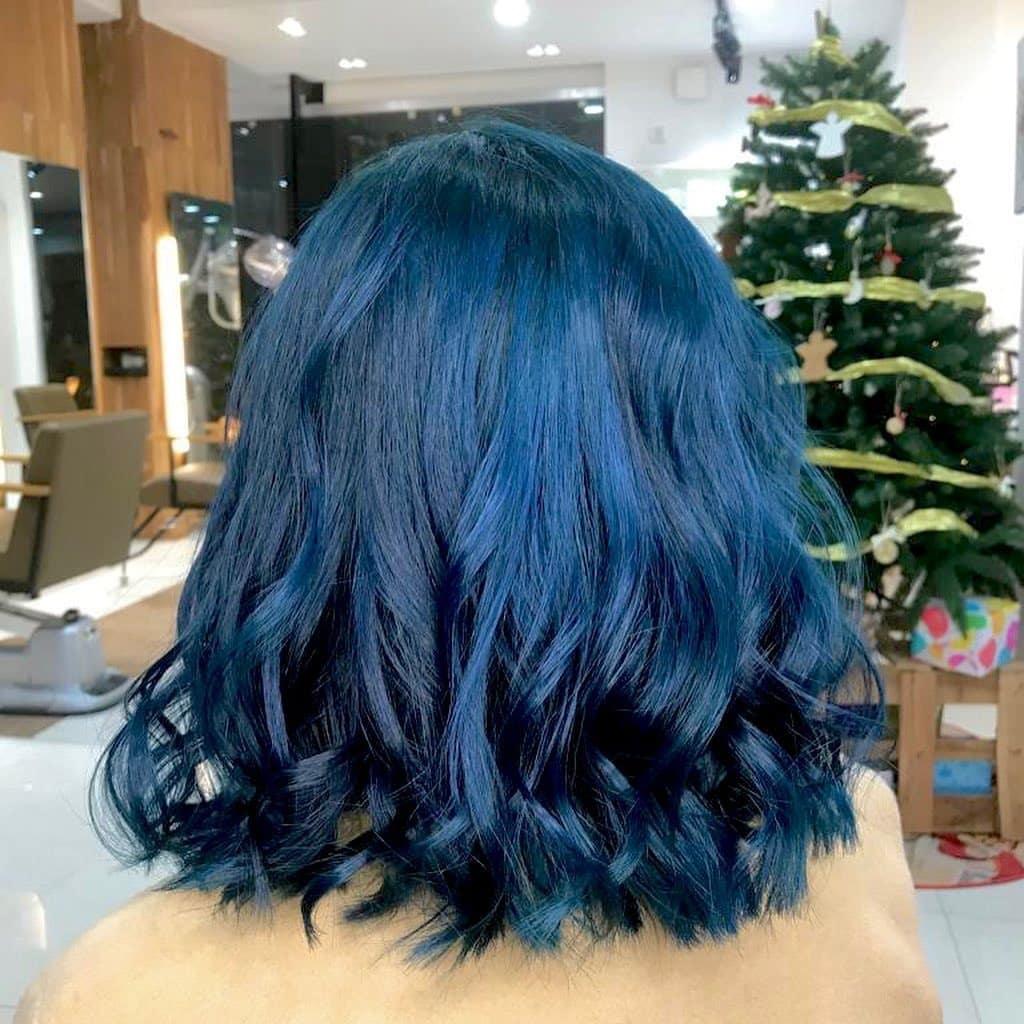 6. Dimensional Blue Bob with Curls - Midnight Blue Hair Color