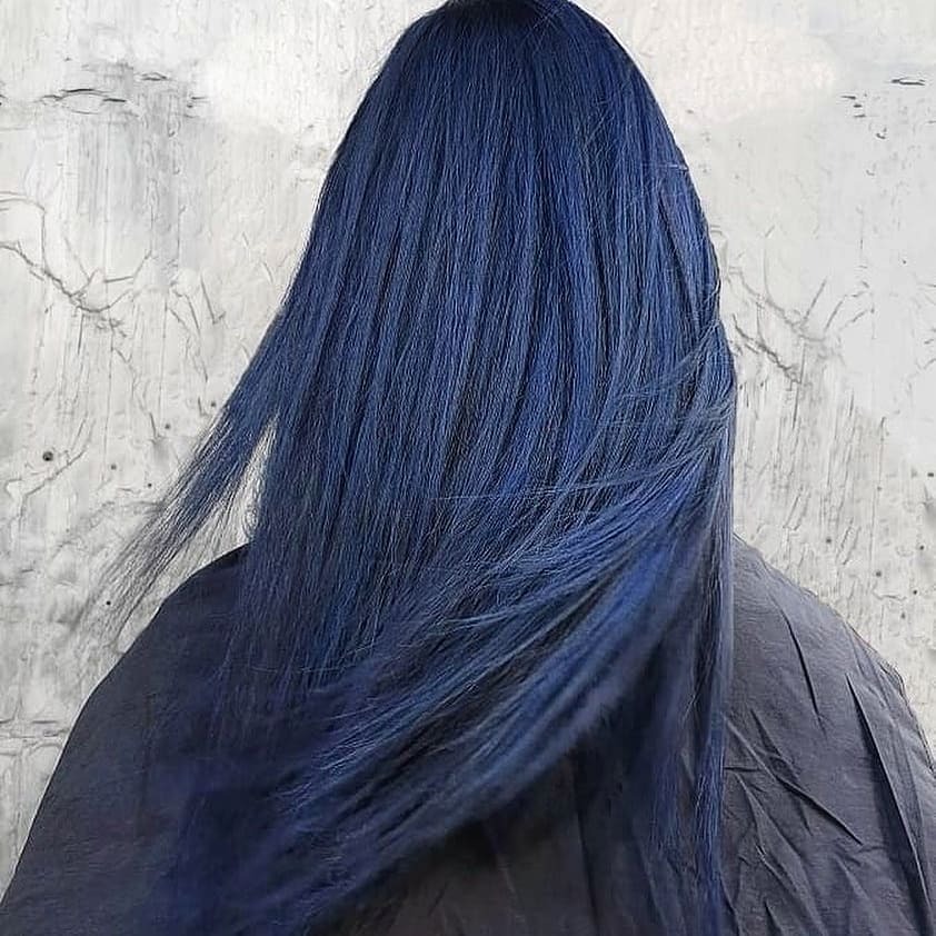 9. Deep Blue Straight Precision Cut - Midnight Blue Hair Color