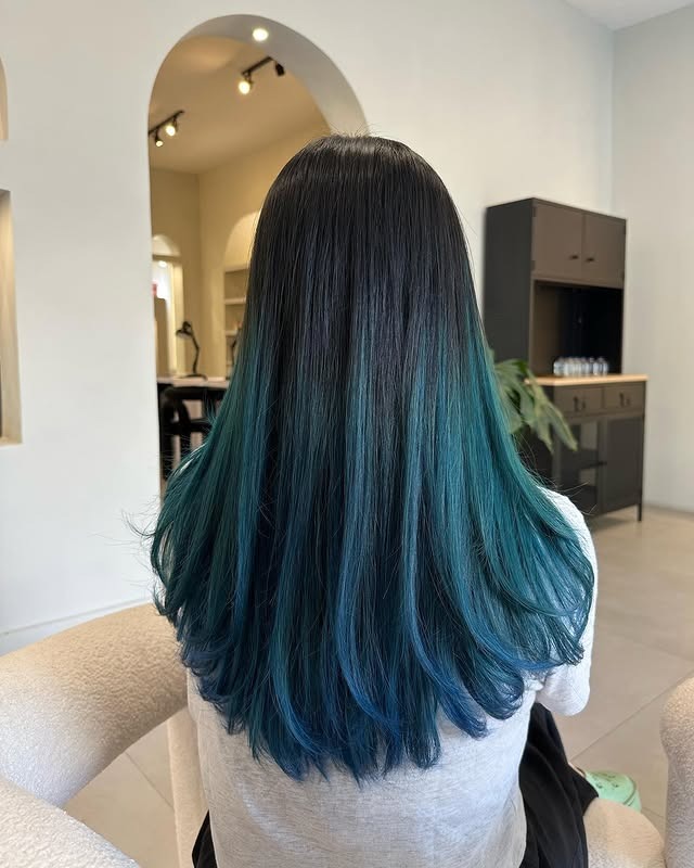 15. Midnight Blue Melt with Teal Ends - Midnight Blue Hair Color