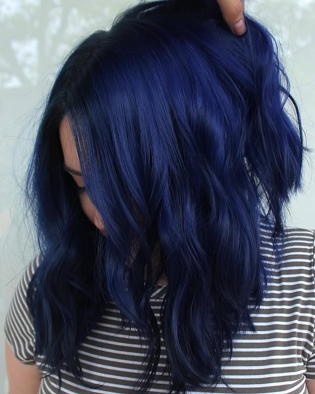 17. Deep Midnight Blue Textured Waves - Midnight Blue Hair Color