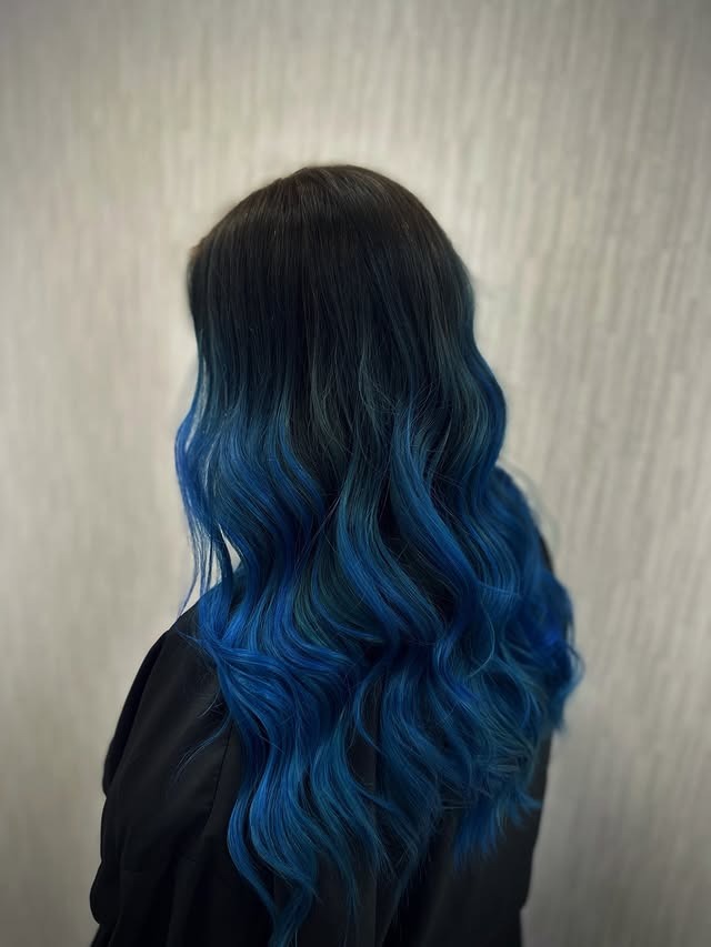 18. Midnight Blue Ombre with Electric Ends - Midnight Blue Hair Color