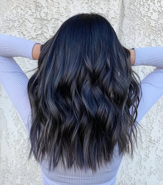 20. Cool-Toned Midnight Blue Beach Waves - Midnight Blue Hair Color