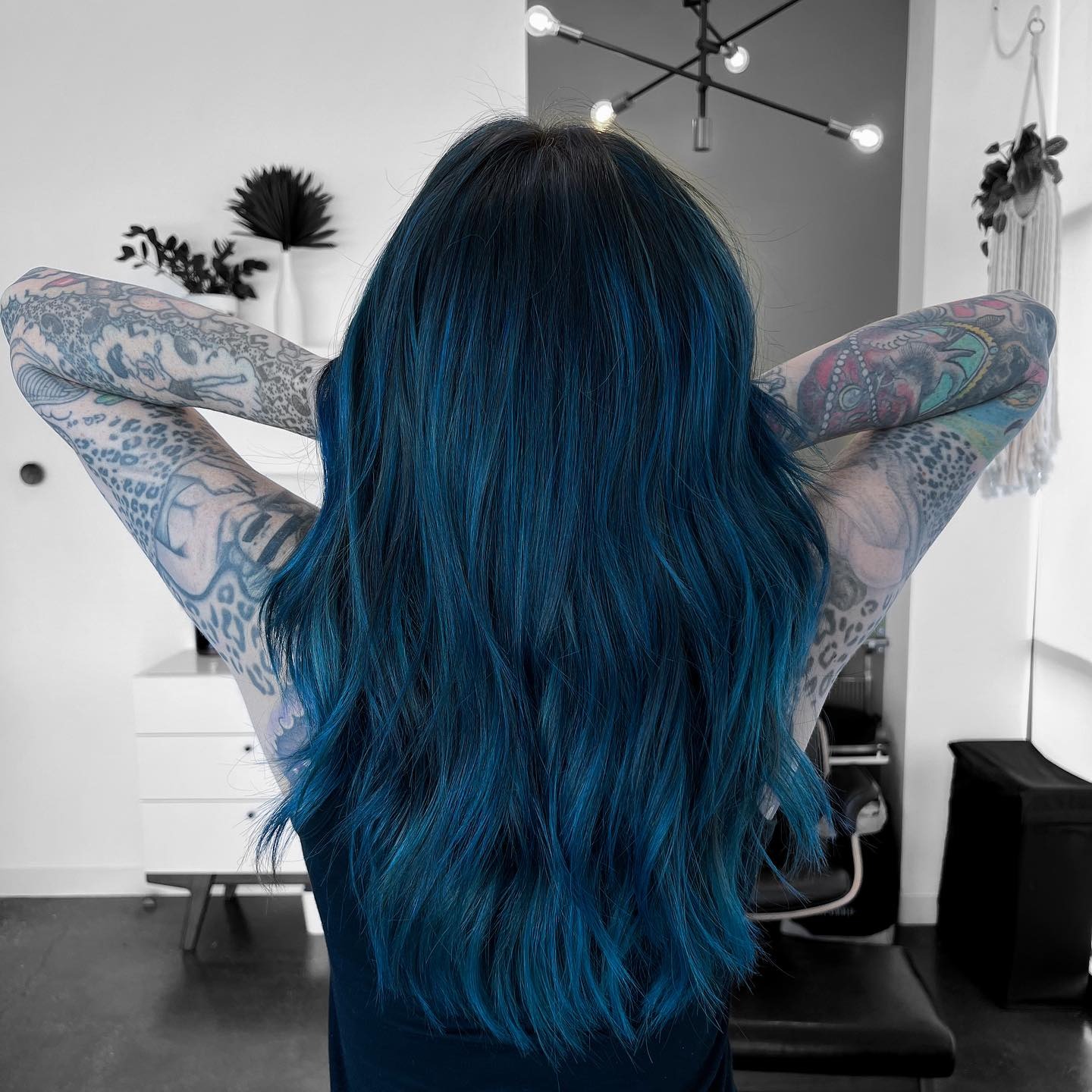 21. Teal Midnight Blue Layered Waves - Midnight Blue Hair Color