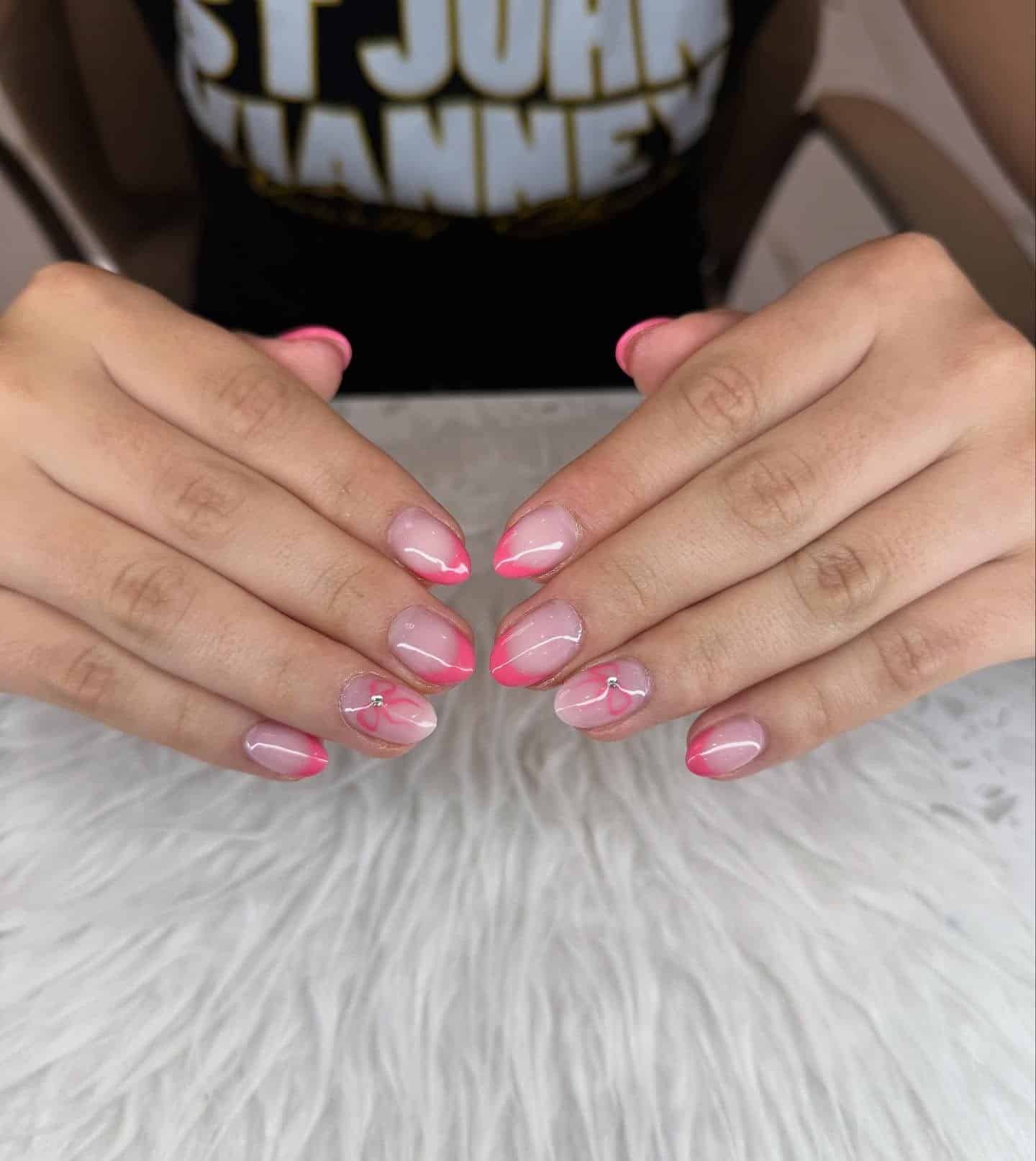 19. Short Oval Soft Pink French with Bow Detail - school nail ideas