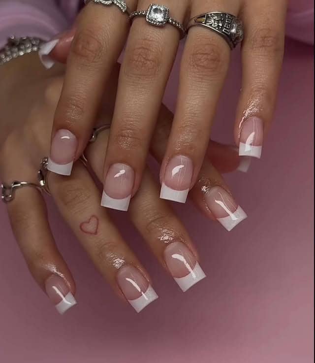 20. Short Square Classic Milky Pink and White French Tips - school nail ideas