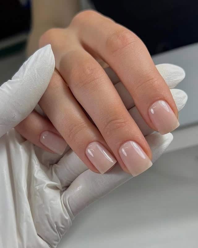 12. Sheer Beige Short Square Nails with Gloss Finish - old money nail ideas