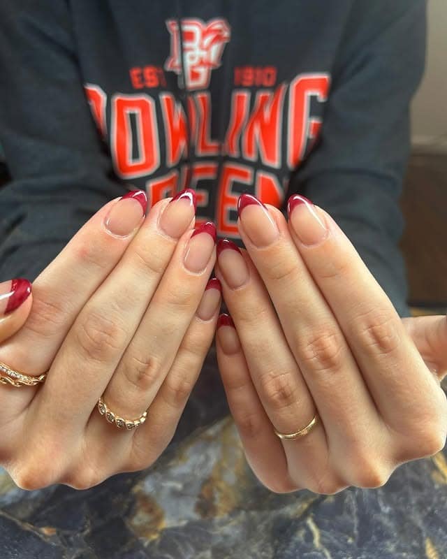 15. Classic Red Micro French Almond Nails - old money nail ideas