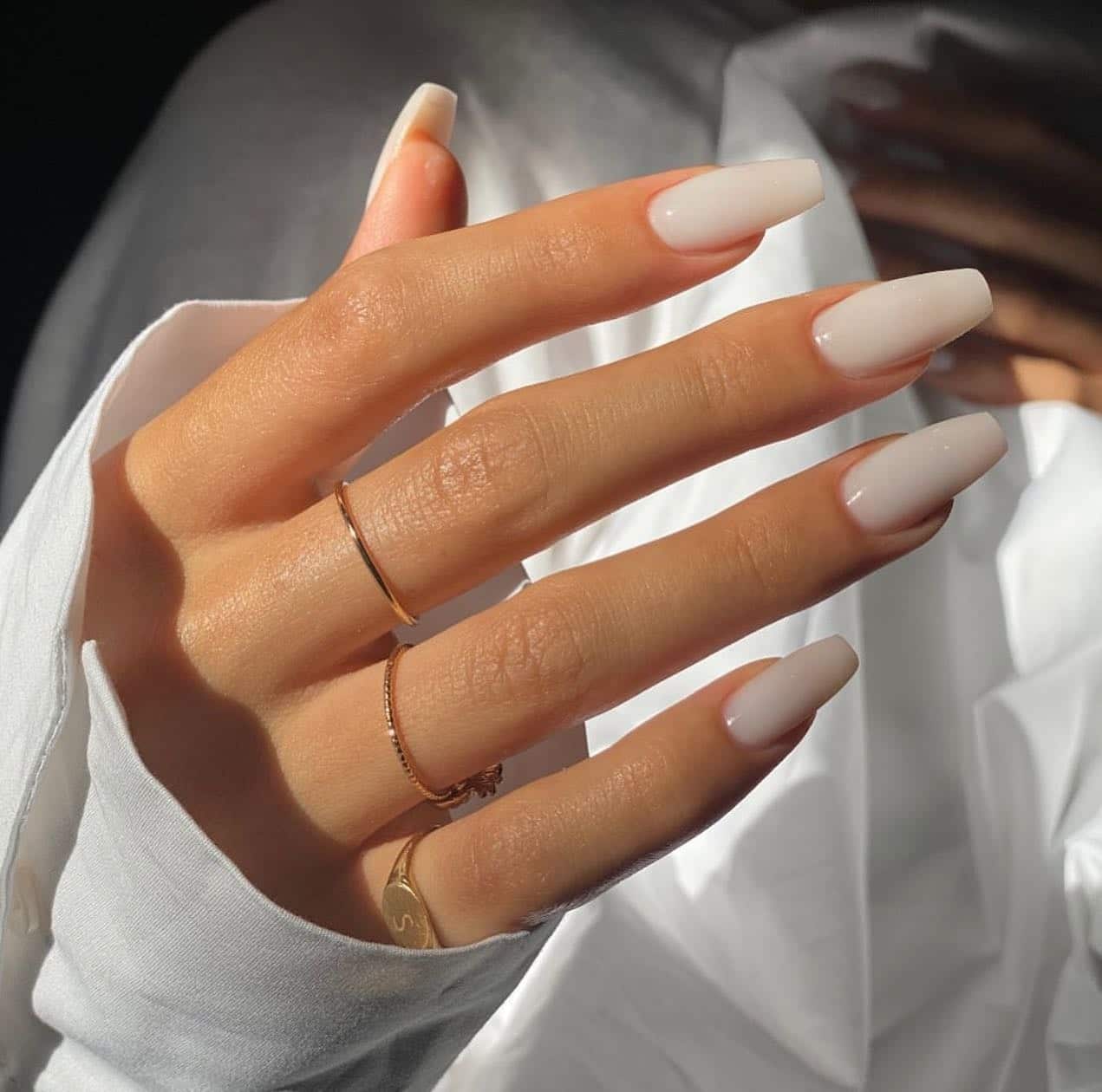21. Creamy Ivory Square Tapered Nails with Gloss Finish - old money nail ideas