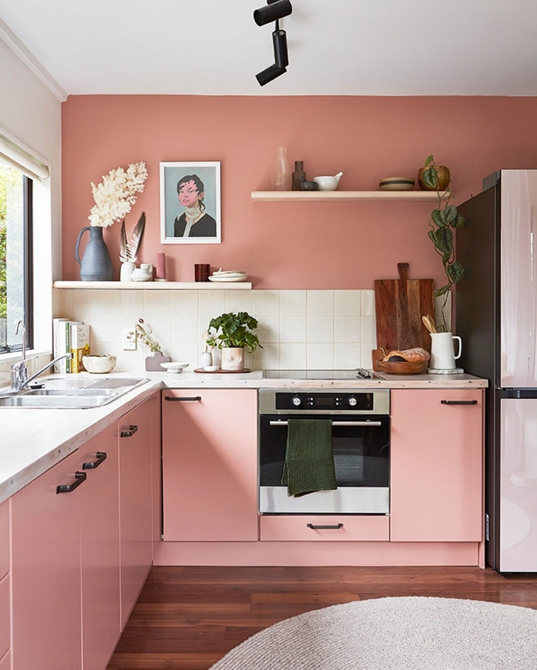 5. Terracotta Pink Kitchen with Organic Styling - pink kitchen ideas