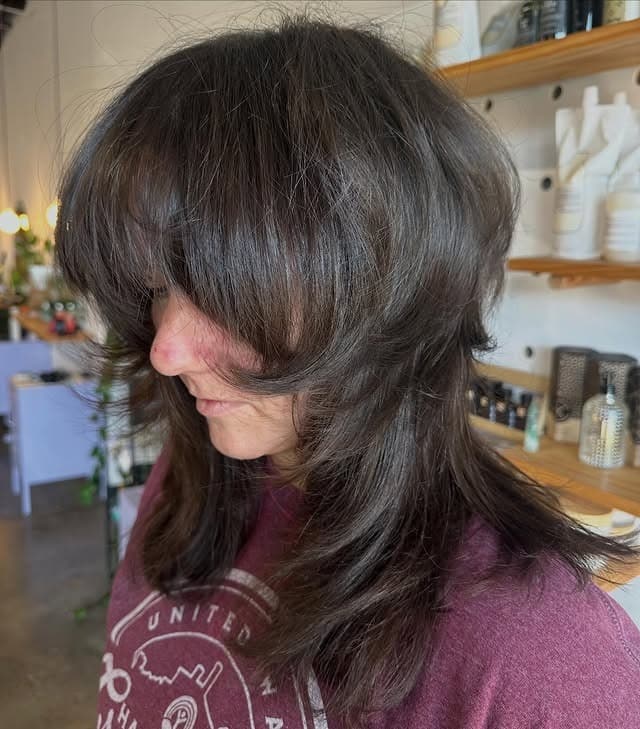 2. Rich Brunette Shag Wolf Cut with Curtain Fringe - Wolf Haircut