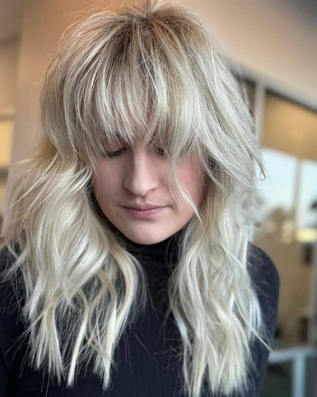 5. Icy Blonde Layered Wolf Cut with Full Fringe - Wolf Haircut