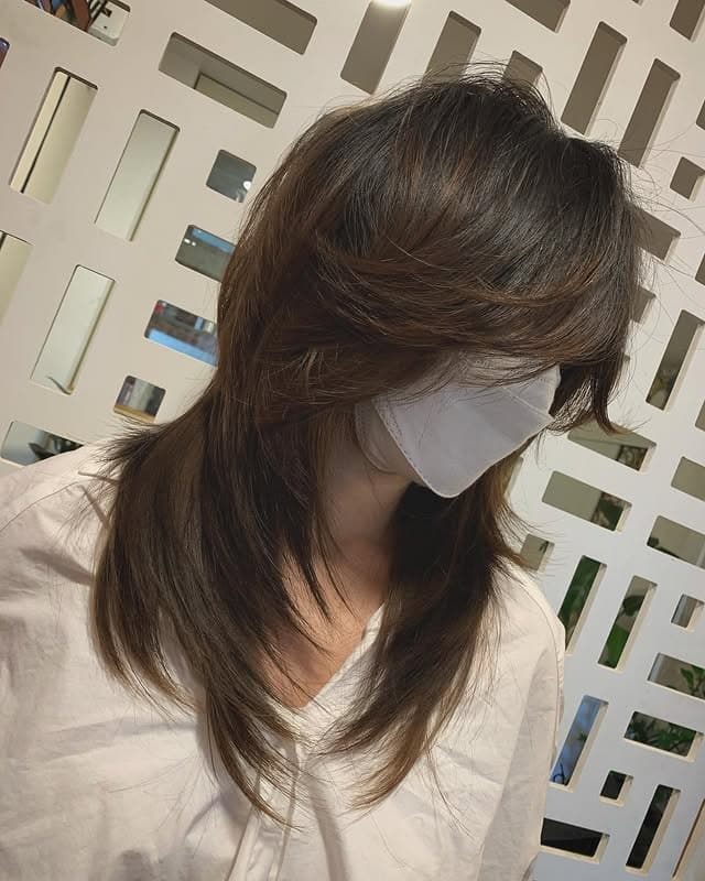 15. Chestnut Brown Layered Wolf Cut with Feathered Ends - Wolf Haircut