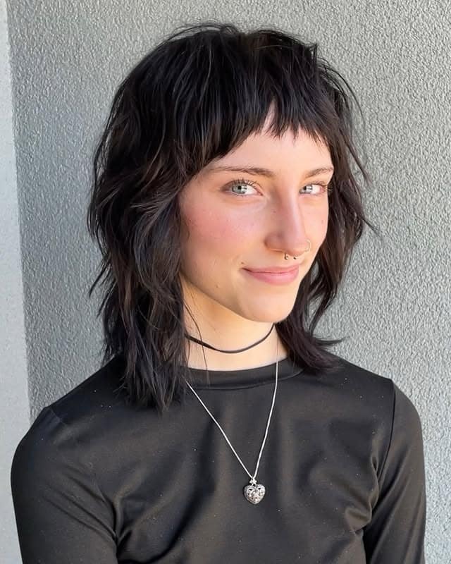 20. Jet Black Choppy Wolf Cut with Micro Fringe - Wolf Haircut