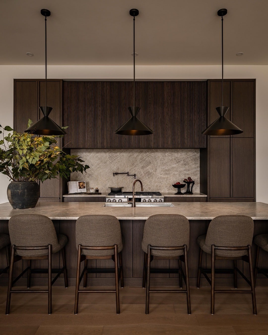 13. Dark Wood Kitchen with Matte Black Accents - luxury kitchen ideas