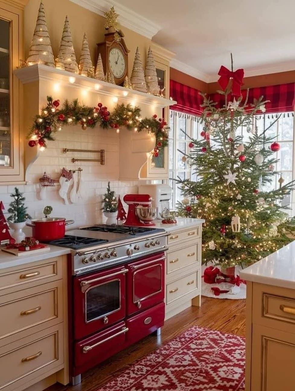 11. Classic Red and Cream Kitchen with Statement Range - christmas decor kitchen ideas
