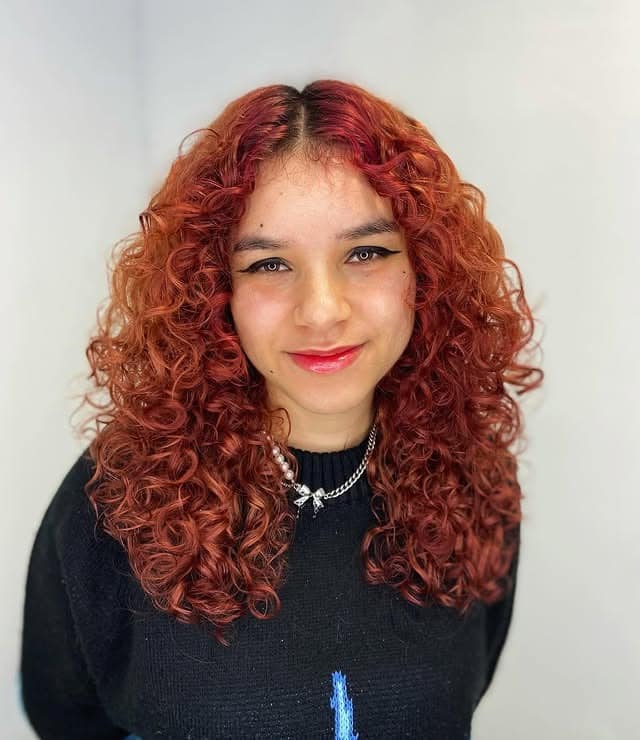 13. Rich Copper Curly Wolf Cut with Rounded Shape - Curly Wolf Haircut