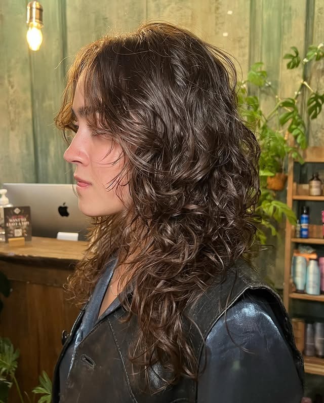 17. Chestnut Brown Curly Wolf Cut with Defined Layers - Curly Wolf Haircut