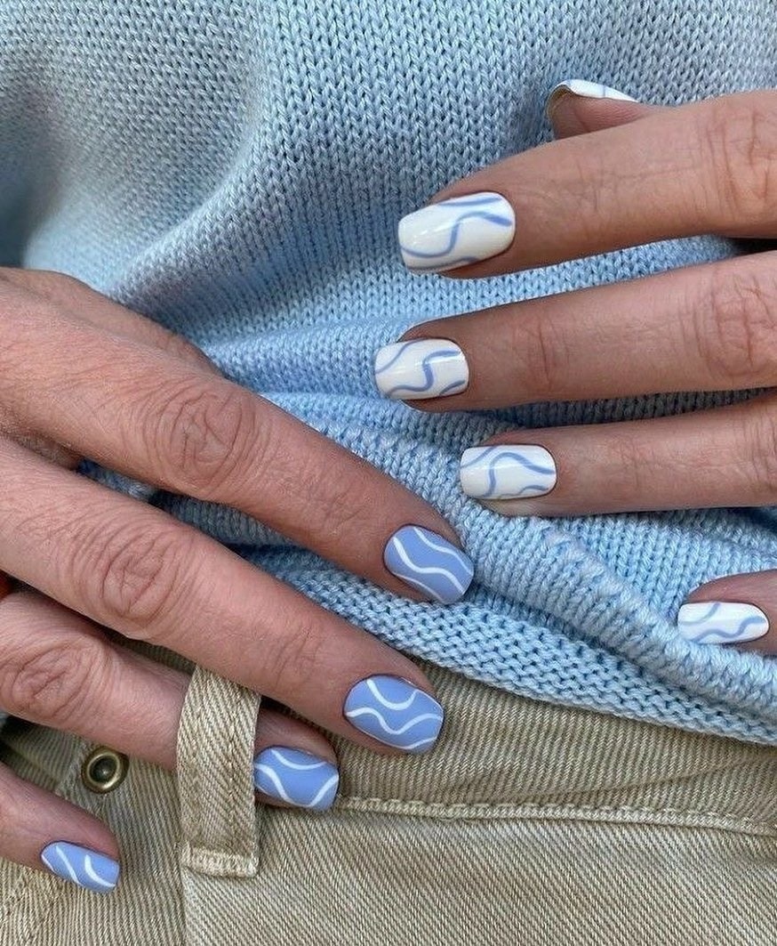 14. Soft Nude Square Nails with Raised Gold Chrome Line Accents - lines nail ideas