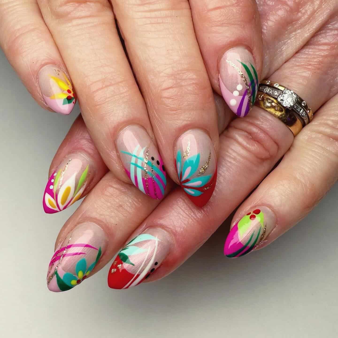 21. Short Square Nails with Soft Blue and White Wavy Line Design - lines nail ideas