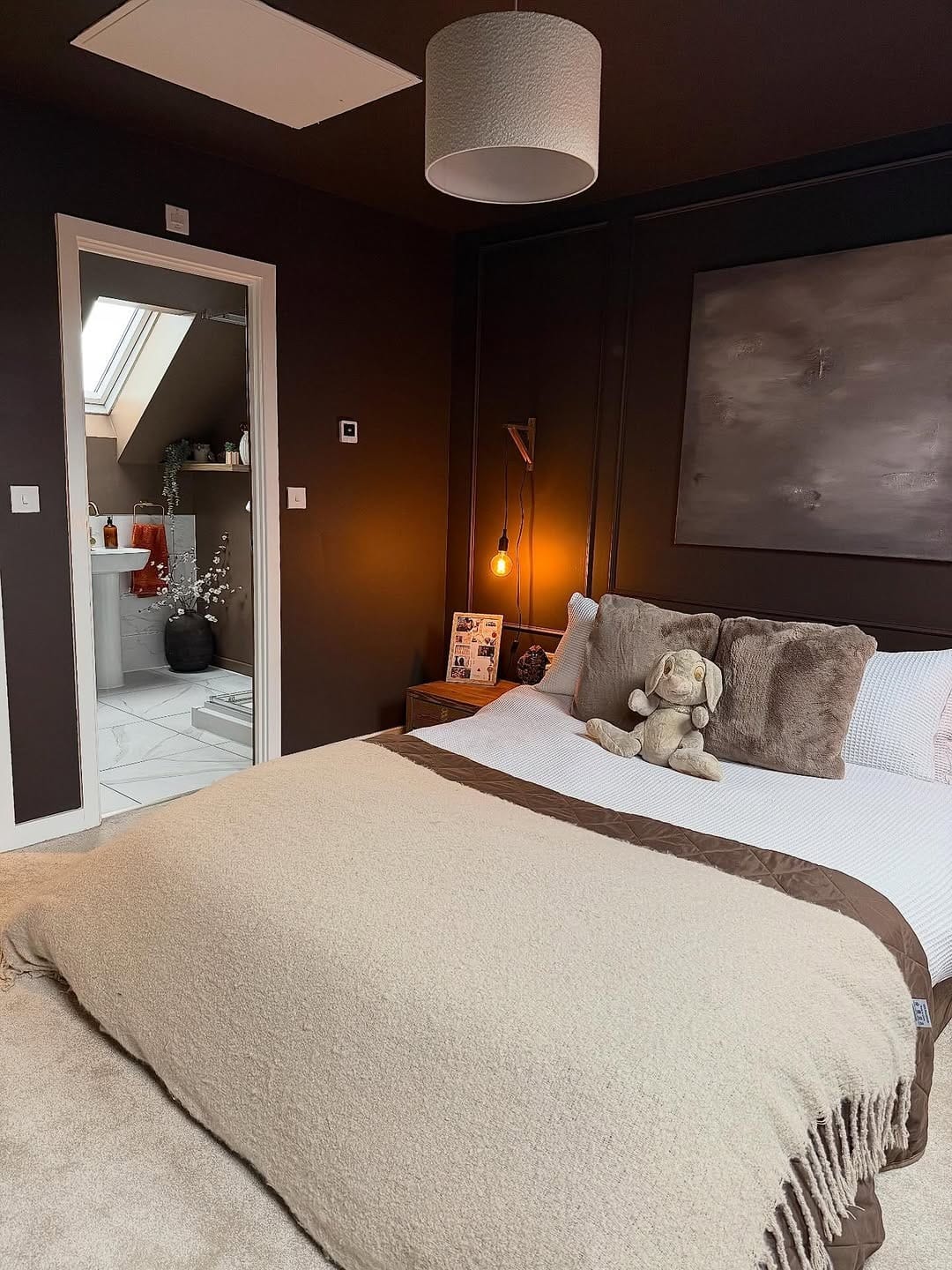 16. Classic Chocolate Bedroom with Soft Neutral Bedding - brown bedroom ideas