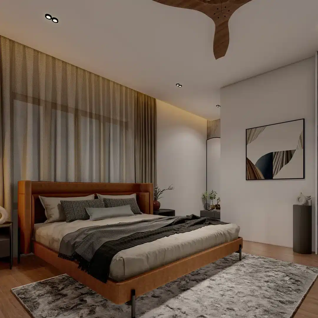 5. Contemporary Bedroom with Sculptural Lighting - simple bedroom ideas