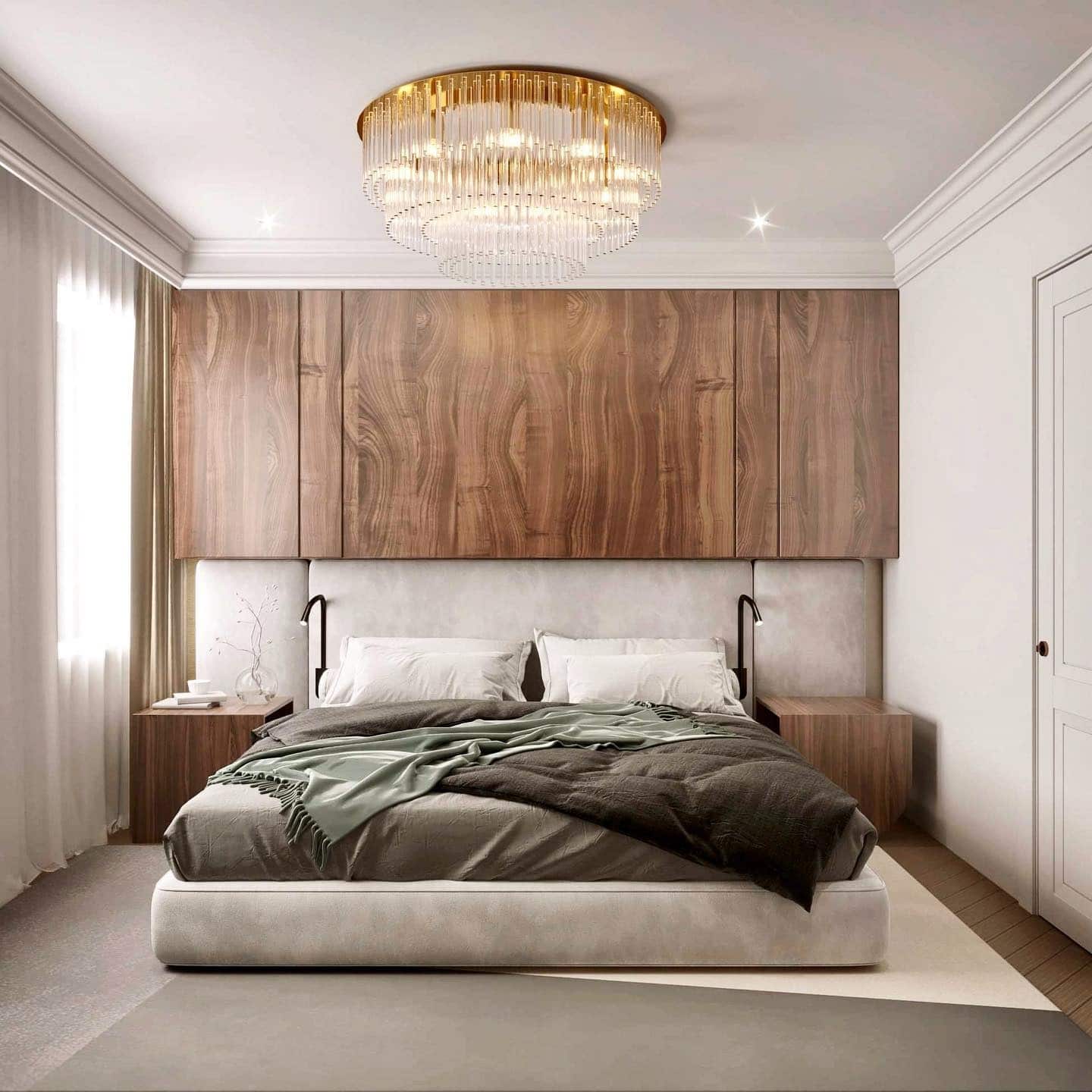 6. Elegant Bedroom with Wood Panel Feature Wall - simple bedroom ideas