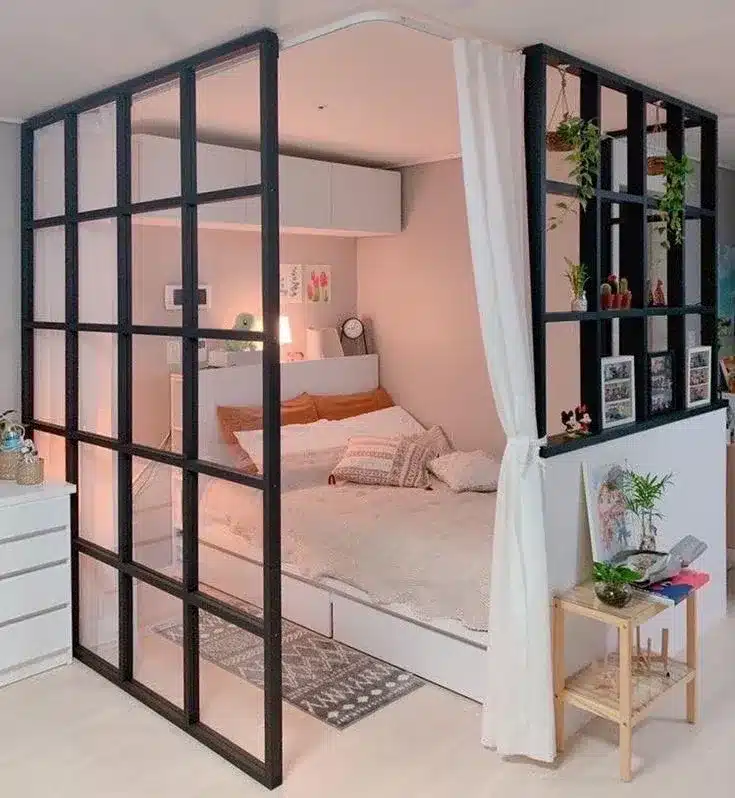 13. Compact Modern Bedroom with Glass Partition Design - simple bedroom ideas