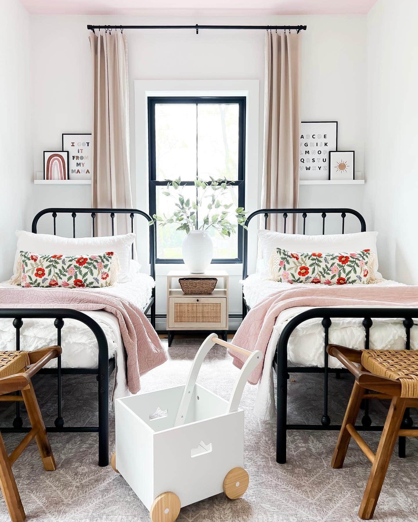 14. Light Neutral Twin Bedroom with Soft Pink Accents - simple bedroom ideas