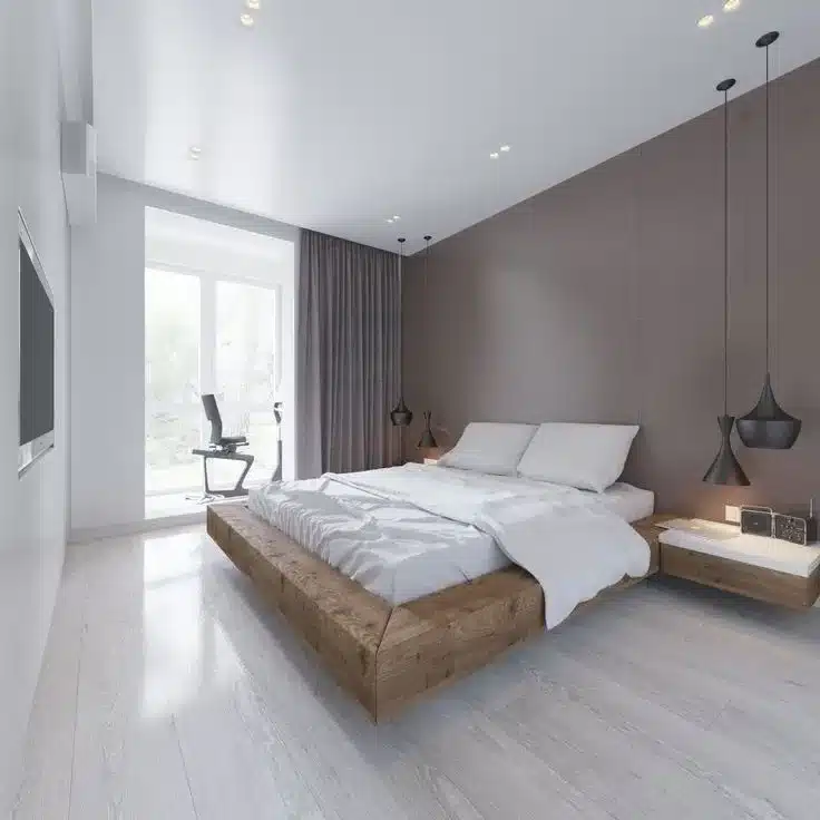 20. Minimal Modern Bedroom with Brown Accent Wall - simple bedroom ideas