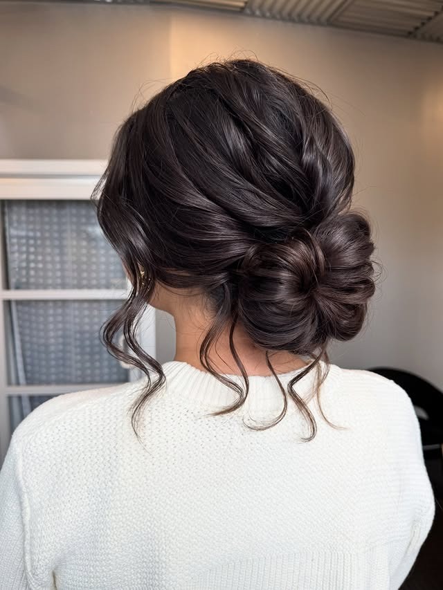 2. Classic Textured Low Bun in Deep Brunette - Low Messy Hair Bun