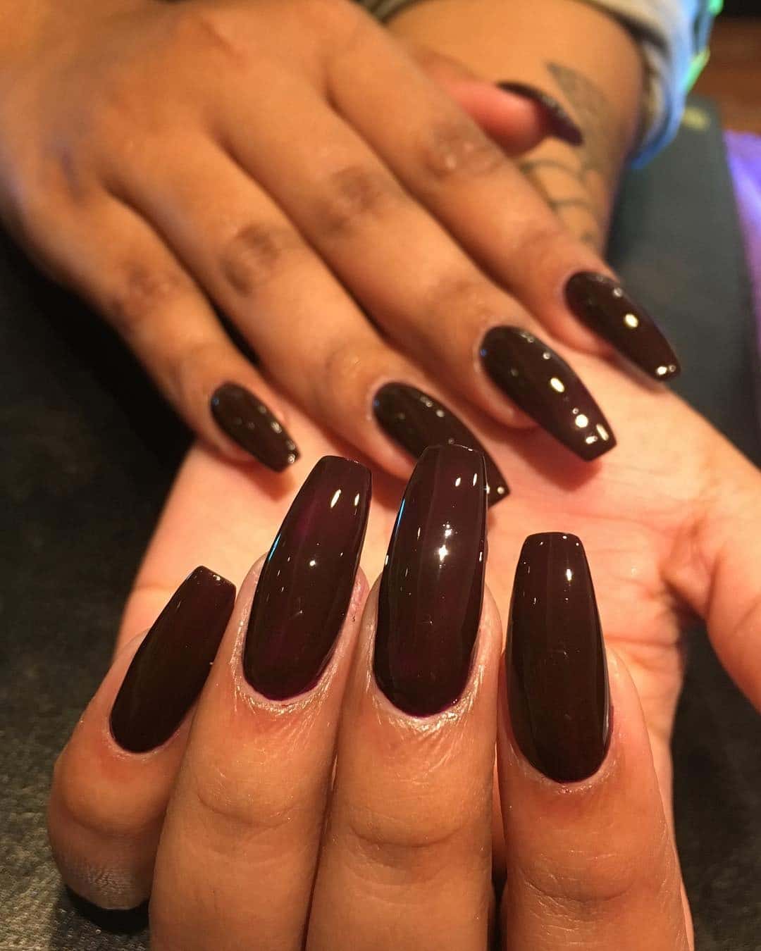 4. Espresso Brown Coffin Nails High Gloss - dark coffin nail ideas