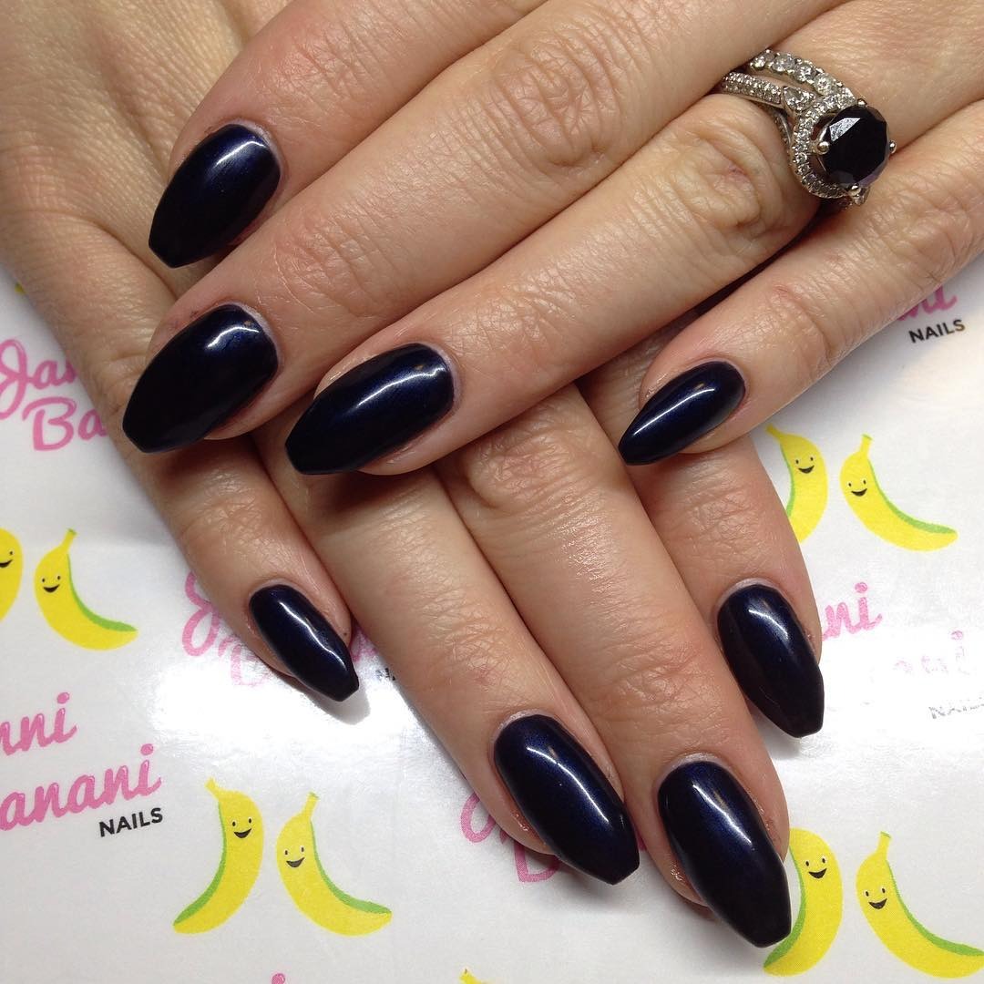 6. Midnight Navy Almond Nails - dark coffin nail ideas