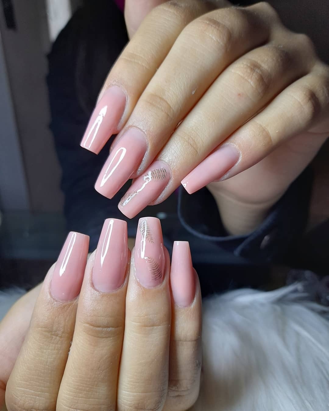 12. Soft Blush Pink Coffin Nails with Subtle Metallic Detailing - dark coffin nail ideas