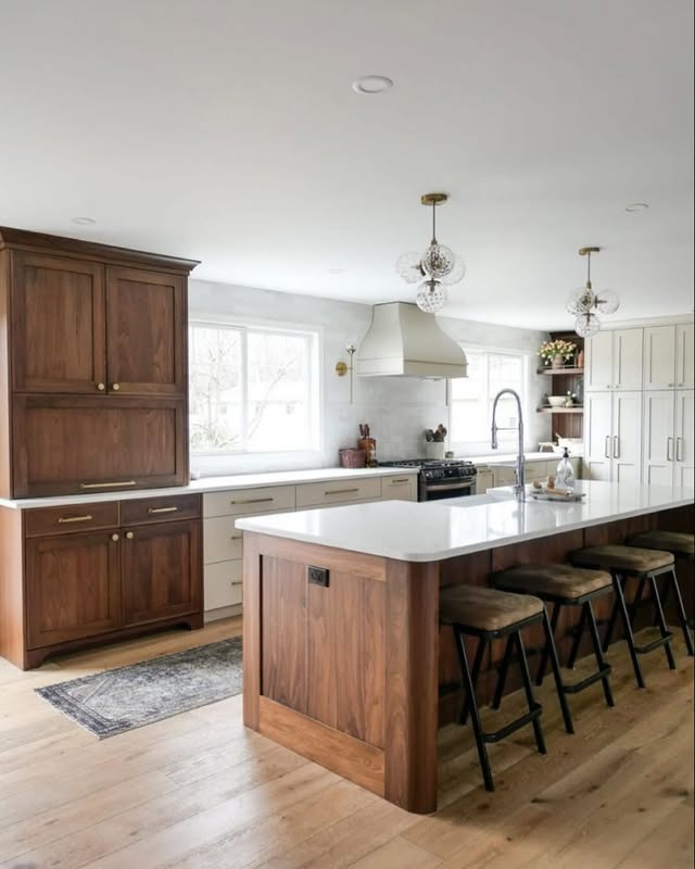 18. Warm Wood and White Countertop Kitchen with Traditional Influence - white countertop kitchen ideas