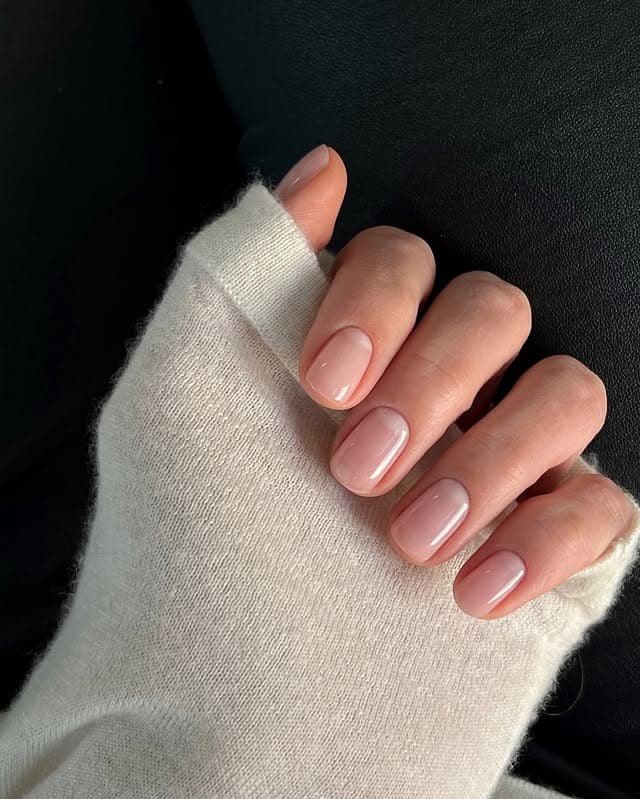 6. Glossy Natural Short Nails - minimalistic nail ideas