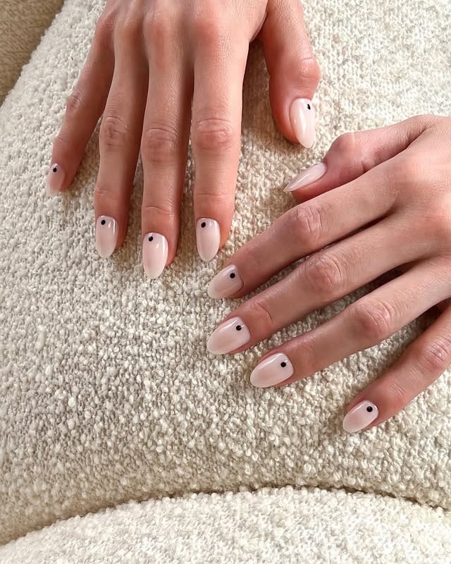 9. Minimal Nude Almond Nails with Dot Accents - minimalistic nail ideas