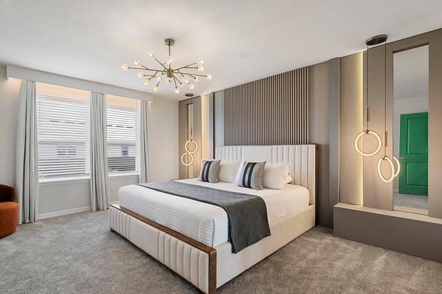 11. Soft Taupe Panel Bedroom with Vertical Mirror Inlays - bedroom ideas with mirror