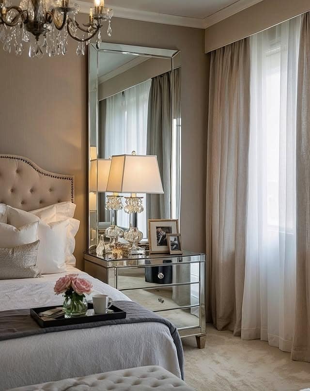 17. Elegant Mirror Console Bedroom with Reflective Furniture Accents - bedroom ideas with mirror