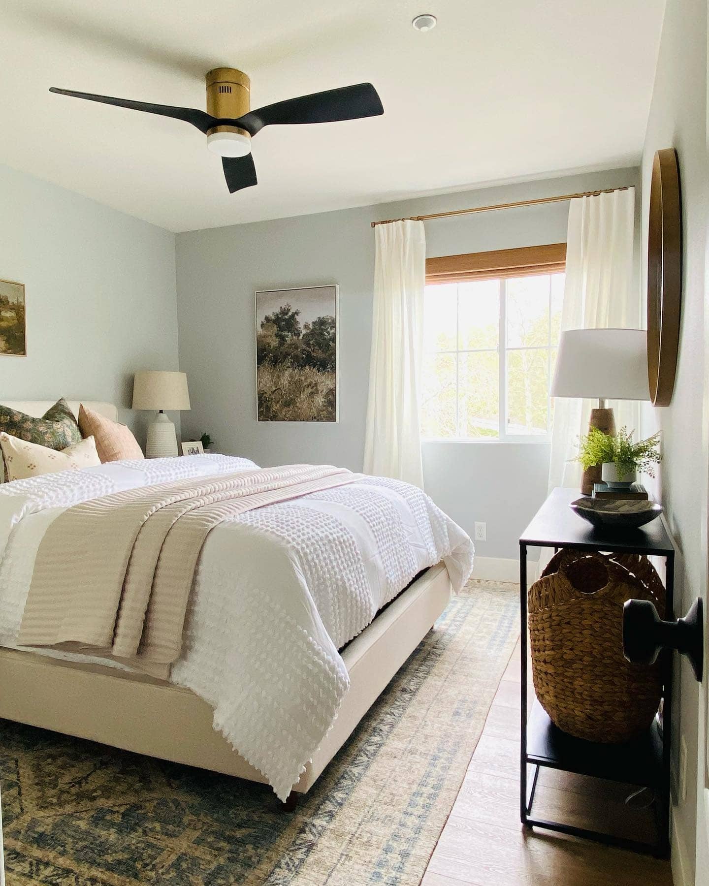 18. Bright Gray and White Bedroom with Natural Accents - small guest bedroom ideas