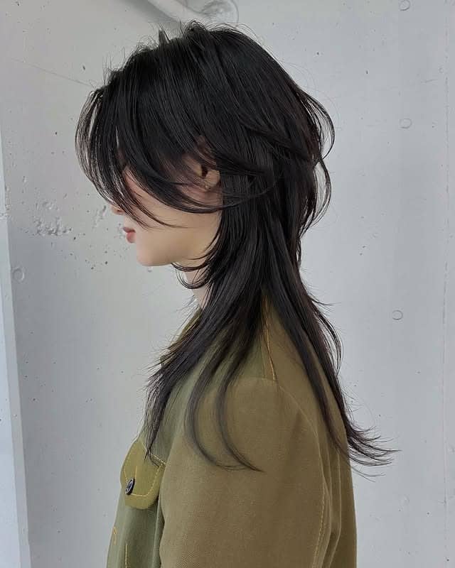 6. Sleek Black Mullet Shag with Extended Layers - Layered Shaggy Hairstyles