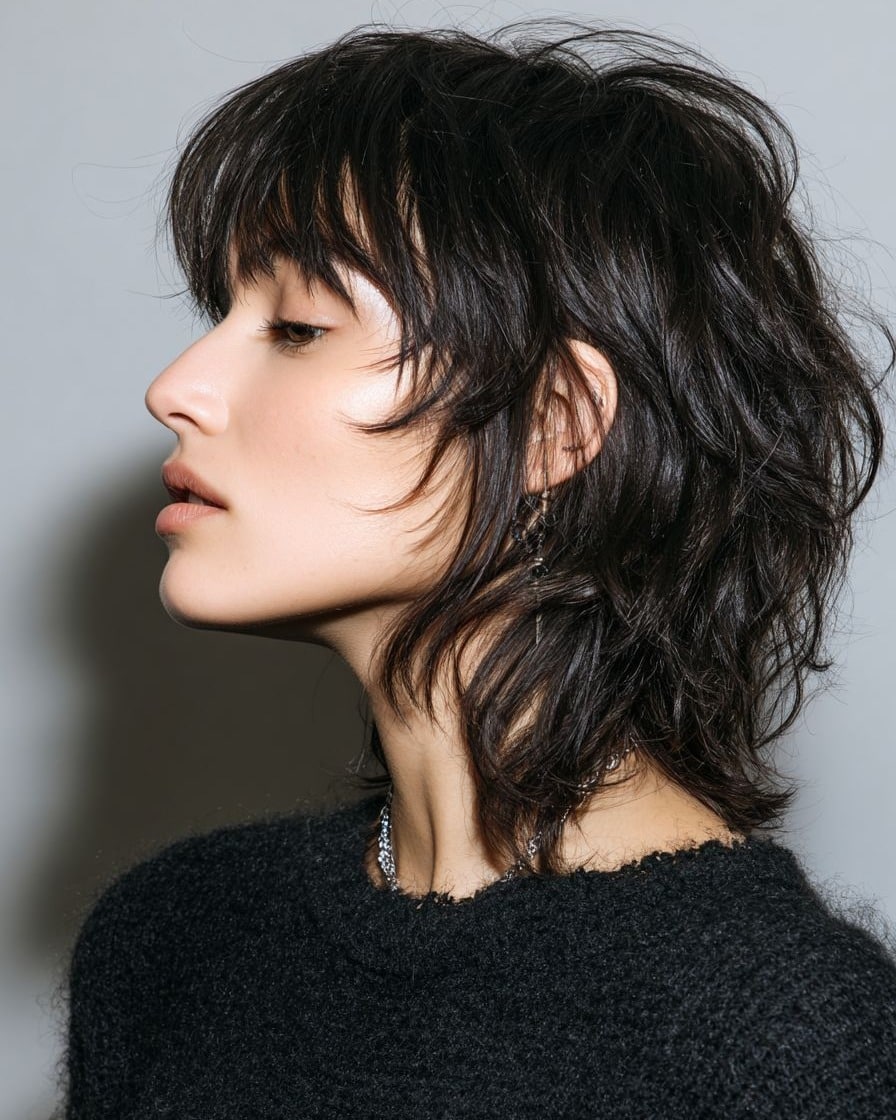 19. Textured Black Short Shag with Piecey Layers - Layered Shaggy Hairstyles