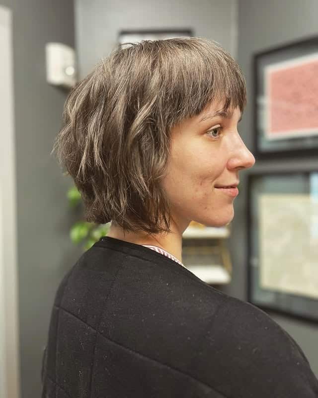 21. Textured Ash Brown Wispy Bob with Micro Fringe - Wispy Bob Hairstyles