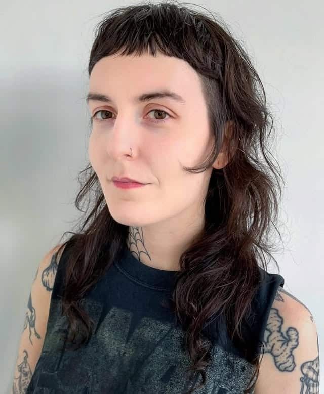14. Dark Brunette Shag Mullet with Cropped Bangs - Short Shaggy And Wispy Haircuts