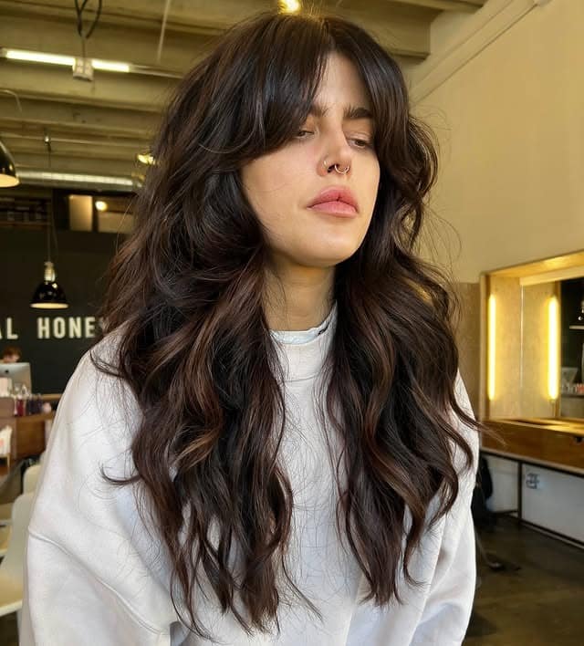 17. Long Dark Brown Layered Shag with Face-Framing Fringe - Short Shaggy And Wispy Haircuts