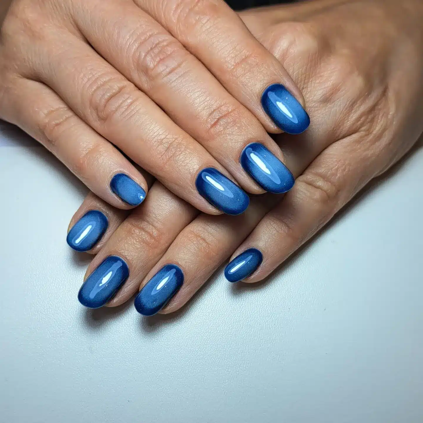 2. Soft Denim Blue Short Nails - blue nail ideas