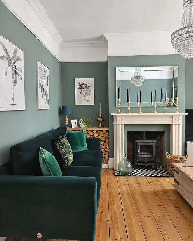 10. Dusty Green Living Room with Elegant Traditional Touches - green living room ideas